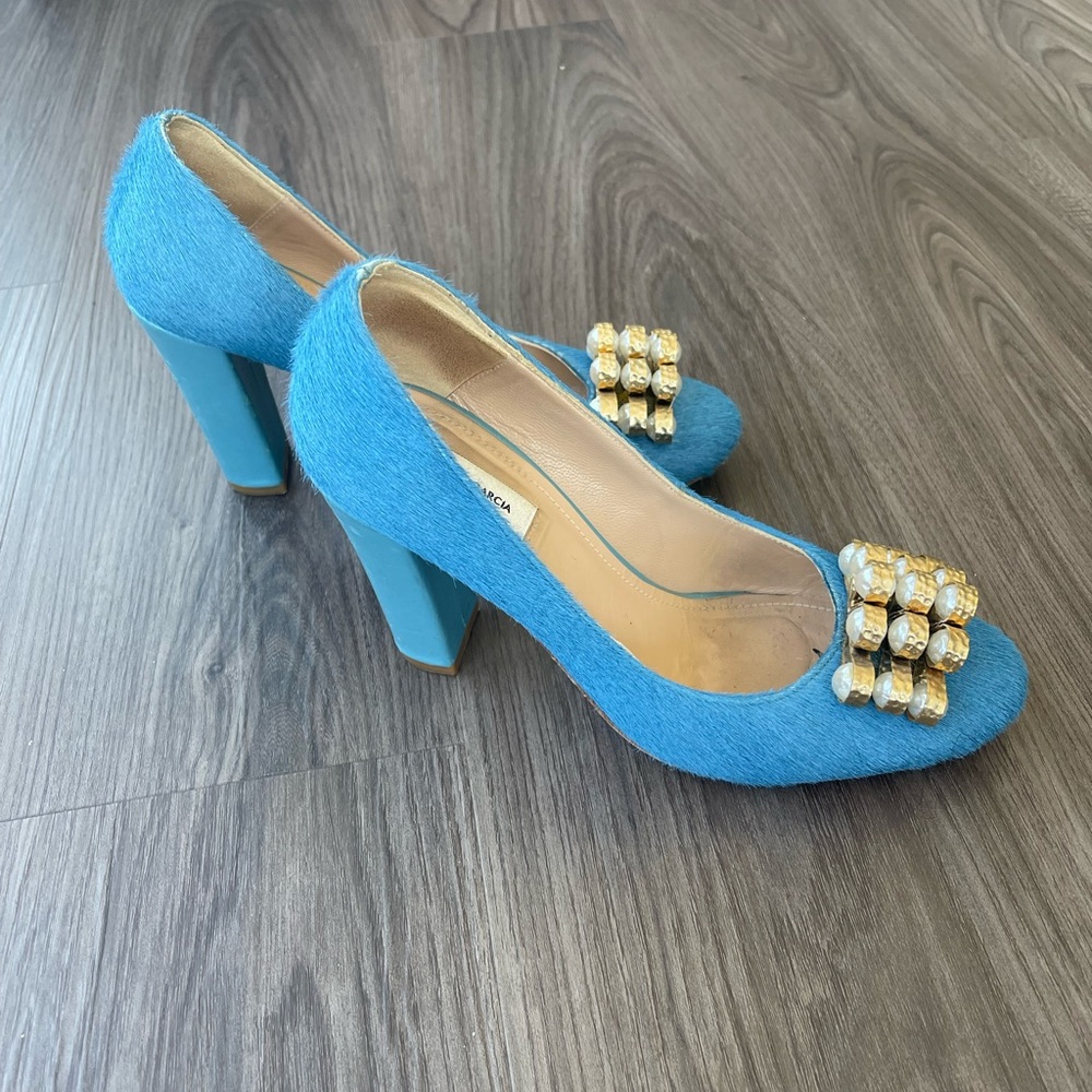 Elegant Blue Block Heel Pumps